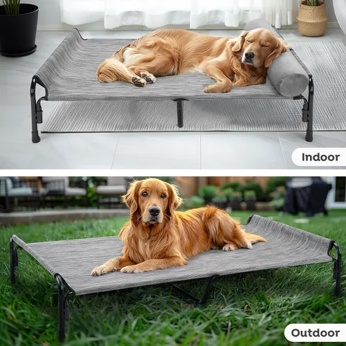 Vista 6 de Veehoo CWC2204BCP - Cama elevada grande para perro, cama hamaca elevada para perro con reposacabezas extraíble de un lado, malla Teslin lavable