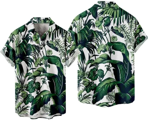Vista 3 de HAPNBCELE Camisa hawaiana para hombre, diseño de bandera tropical americana, estampado navideño, casual, manga corta, hawaiana con botones