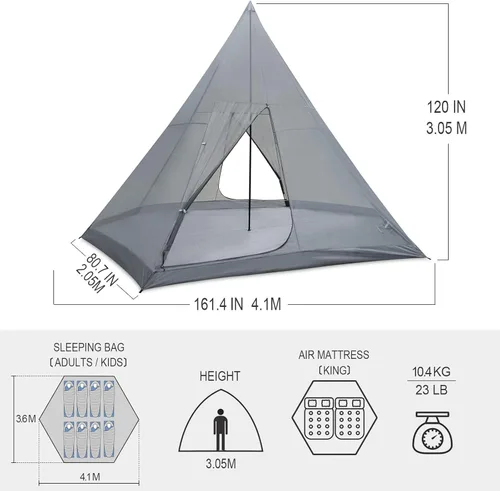 Vista 5 de KAZOO - Tienda de campaña familiar grande, impermeable, tipi, tiendas con habitación de 8 personas, tienda de tipi, armado instantáneo, Blanco sucio