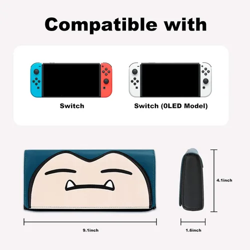 Vista 5 de FUNLAB Funda para interruptor compatible con Nintendo Switch y Switch OLED bonito embrague de viaje de cuero con soporte para juegos color azul