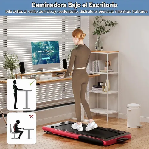 Vista 7 de Goplus Cinta de correr 2 en 1 para debajo del escritorio, 2.25 HP Superfit plegable con control de panel táctil, control por aplicación, control Rojo