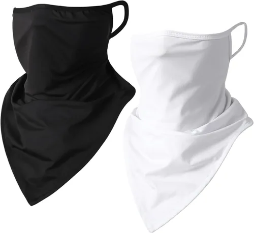 Vista 7 de CORIRESHA Polaina para el cuello de 2 piezas para mujer con trabillas para las orejas, cubierta de pasamontañas, protección contra el polvo y el sol