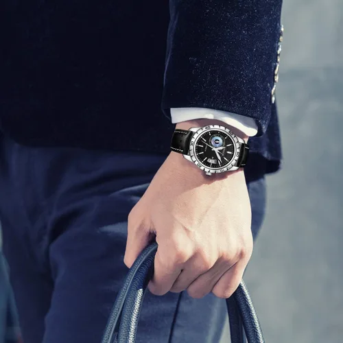 Vista 2 de BINLUN Reloj Esqueleto dorado impermeable automático relojes para hombres con dos tonos de acero inoxidable banda de San Valentín regalos