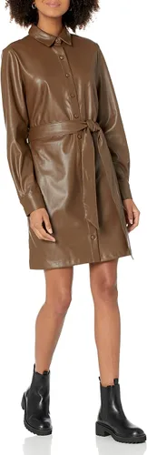 Vista 3 de The Drop Vestido camisero de cuero vegano Sam para mujer