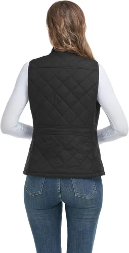 Vista 5 de LONGKING Chaleco para mujer con un bolsillo interior, cuello alto, ligero, con cremallera, acolchado, para mujer