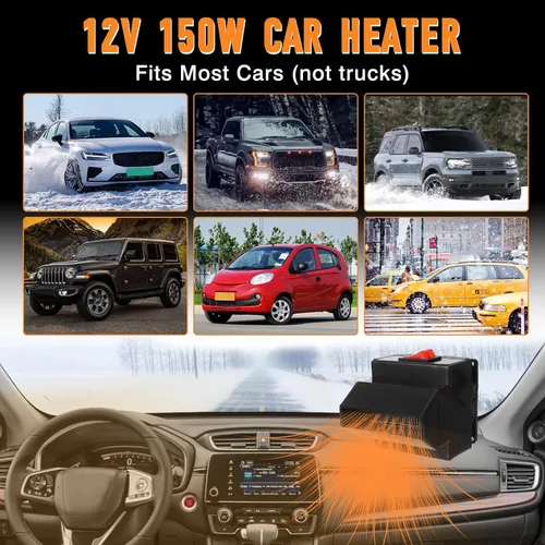 Vista 4 de MASO - Calefactor portátil para coche de 12V 150W - Ventilador de alta potencia para parabrisas de automóvil, calentamiento rápido, descongelador
