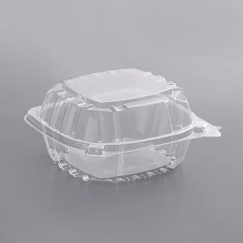Vista 2 de Recipientes de plástico con bisagras para postres - Recipientes de plástico desechables para ensaladas, pasta, sándwiches, 5 x 5 x 3 (25)