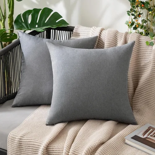 Vista 24 de MIULEE - Paquete de 2 fundas de almohada decorativas para exteriores, impermeables, sólidas, de imitación de lino, para jardín, casa de campo, Azul