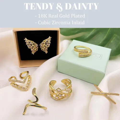 Vista 5 de MUNIGSMUR Anillos chapados en oro de 18 quilates para mujeres y adolescentes que no se deslustran con circonita cúbica, mariposa, serpiente, malla