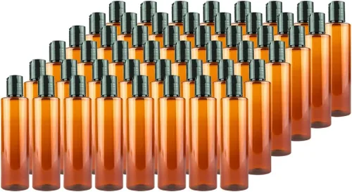 Vista 13 de Botellas de plástico ámbar (paquete de 12) – Botella de plástico ámbar de 1 onza con tapas de rosca; se utiliza como champú reutilizable, loción