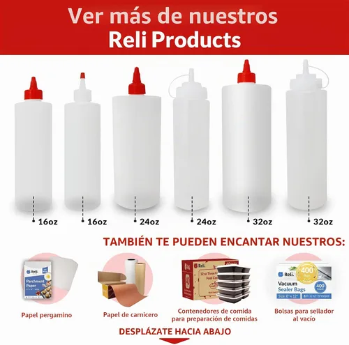 Vista 6 de Reli. Botellas de plástico para apretar, 24 onzas, paquete de 10