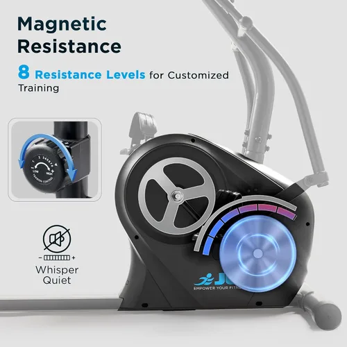Vista 3 de JLL Smart Cross Trainer Bicicleta estática reclinada con ejercitadores de brazos, máquina estacionaria de resistencia magnética de 8 niveles, LCD