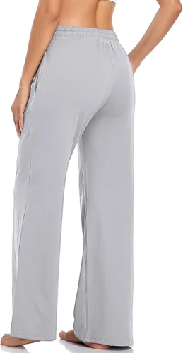 Vista 2 de ADANIKI Pantalones deportivos para mujer, pantalones de yoga con bolsillos para mujer, pijamas de trabajo, pantalones de pierna ancha con cordón