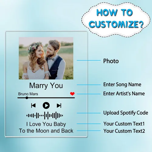 Vista 3 de Placa de canción acrílica personalizada con marco de fotos, cubierta de álbum de fotos personalizada para el día de San Valentín, aniversario, boda