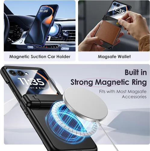 Vista 3 de Maxdara Funda magnética para Motorola Razr 2025/2024, con soporte oculto, compatible con MagSafe, protector de pantalla integrado, protección