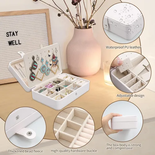 Vista 3 de SMFANLIN Organizador de caja de joyería 2 piezas pequeño estuche de almacenamiento de joyas de piel sintética de viaje con placa de aretes caja
