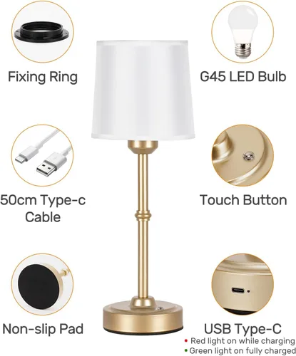 Vista 12 de Yogaret Lámpara de mesa inalámbrica LED dorada recargable, 6000 mAh, funciona con pilas, lámparas inalámbricas para sala de estar, restaurante