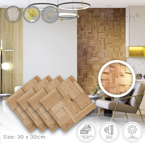Vista 2 de 1 Panel de arte de pared de madera de Finlandia de alto grado estilo bloque estético Difusor de sonido acústico STC 27 Decoración para el hogar