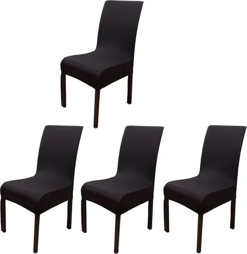 Vista 2 de 4 piezas de fundas elásticas lavables de elastano para sillas de comedor, protectores de asiento para todas las estaciones (negro, 4)