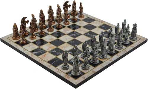 Vista 2 de Juegos de ajedrez de metal para adultos otomanos vs imperio bizantino figuras antiguas de cobre, piezas hechas a mano y tablero de ajedrez de madera