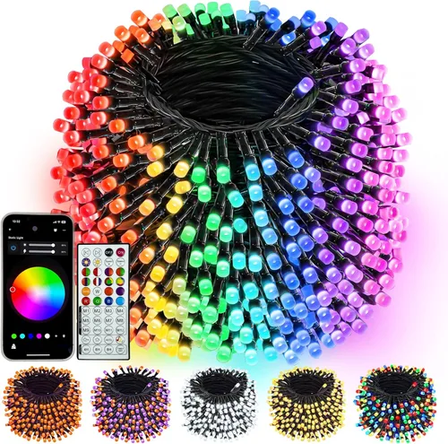 Vista 10 de Cadena de luces que cambian de color inteligente de 240 LED, 92 pies, luz de otoño naranja, control remoto con aplicación Music Sync, Multi