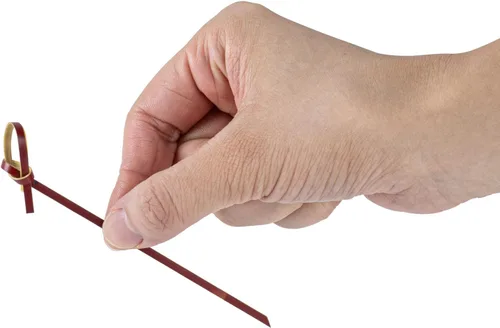Vista 11 de Púas de aperitivos de 4 pulgadas, 1000 púas de nudo anudado, nudo en bucle, para alimentos o bebidas, brochetas de cóctel de bambú marrón, extremo