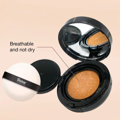 Vista 7 de Sistar Cojín BB para perfeccionar la piel, cobertura completa, de larga duración, base de brillo natural, funda On The Go con espejo (profundo)