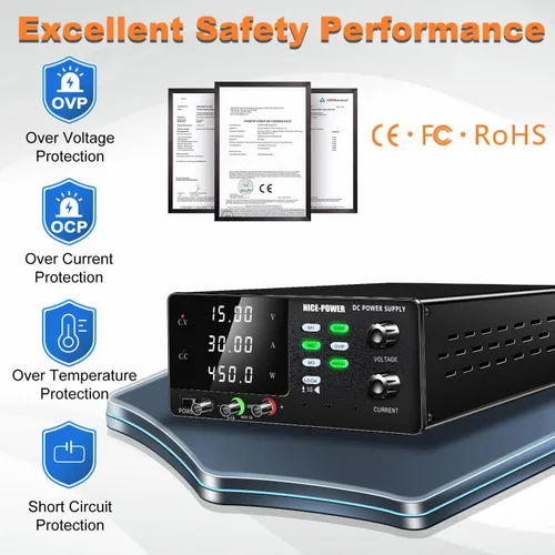 Vista 7 de NICE-POWER Fuente de alimentación de CC variable, 15V 30A 450W de conmutación de alta potencia Fuente de alimentación de banco regulada de CC