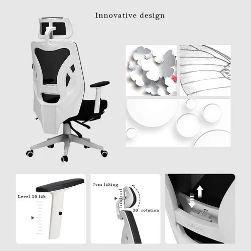 Vista 6 de Silla ergonómica de malla ejecutiva de respaldo alto, con soporte lumbar ajustable, reposacabezas y reposabrazos