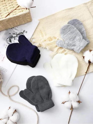 Vista 4 de Boao 12 pares de guantes de invierno para niños pequeños, guantes de punto para niños, guantes mágicos cálidos para niños y niñas, suministros