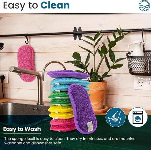 Vista 3 de Paquete de 10 esponjas de cocina – Esponjas de goma lavables y reutilizables para platos – 6 X 3 pulgadas - Multicolor