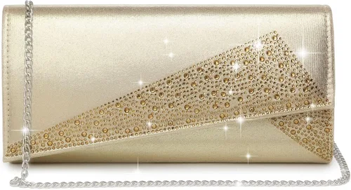 Vista 9 de Bolso de mano de noche con diamantes de imitación de satén con purpurina brillante para mujer, fiesta, boda, cóctel, baile de graduación en caja