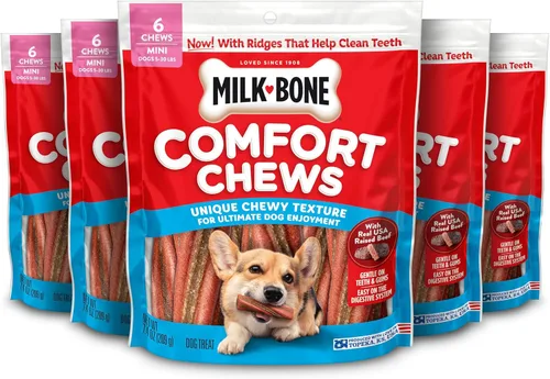 Vista 13 de Milk-Bone - Masticadores de confort, golosinas para perros sin piel cruda con textura masticable única y carne de vacuno real, 3 masticables