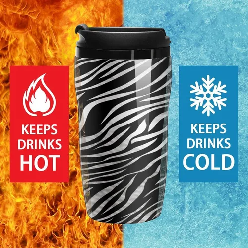 Vista 5 de Zebra Print Coffee Cup Hot Coffee Travel Mug Reusable Iced Coffee Cups Double Heat Insulation Coffee Mug with Leak-Proof Lid Stylish Travel Cup for