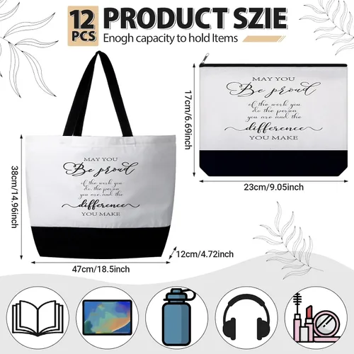 Vista 2 de Silkfly 32 piezas inspiradoras bolsa de lona con cremallera reutilizable motivacional bolsa de maquillaje conjunto para mujeres, amigas compañeras