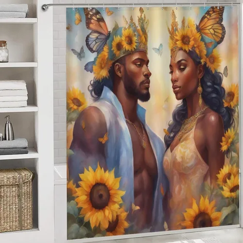 Vista 6 de Juego de alfombras de baño ultrasuaves de 3 piezas antideslizantes, tapetes de baño para parejas afroamericanas, juego de baño con alfombras