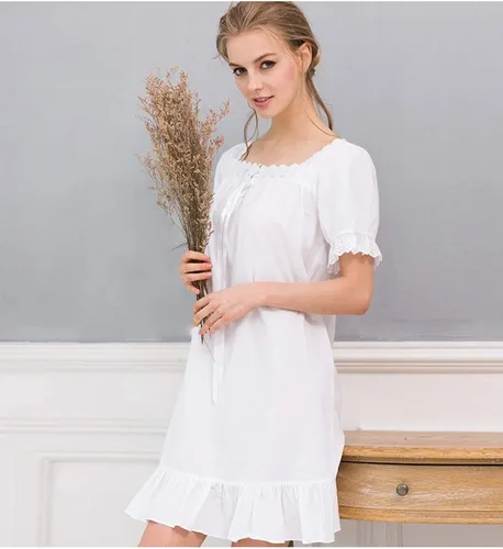Vista 4 de Camisón vintage 100% algodón para mujer, estilo victoriano retro