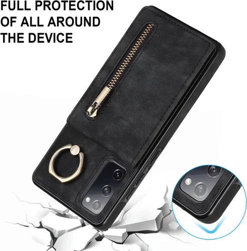 Vista 5 de Asuwish Funda de teléfono para Samsung Galaxy S20 FE 5G de 6.5 pulgadas con protector de pantalla y soporte de tarjeta RFID, soporte para celda S 20