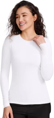 Vista 3 de COZYFIT Camisetas de Scrub de Manga Larga para Mujer - Camiseta Cómoda para Usar Debajo del Uniforme Blanco