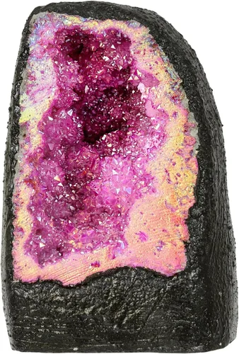 Vista 17 de TUMBEELLUWA Decoración de piedra de geoda de cristal con revestimiento de titanio irregular, espécimen de racimo de roca de arco iris natural