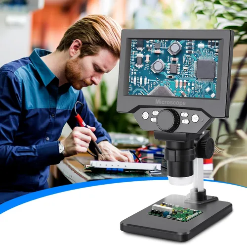 Vista 3 de Koolertron Microscopio digital LCD de 5.5 pulgadas, aumento de 8MP 1-1000X, 8 luces LED, batería recargable, grabación de video para reparación