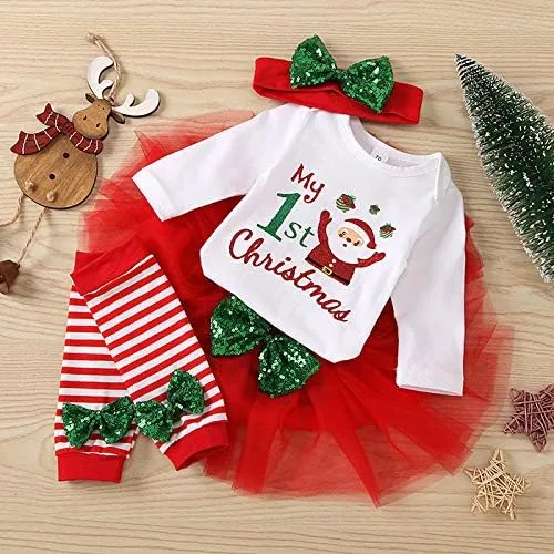 Vista 3 de Conjunto de body + falda tutú, calentadores de piernas+diadema con lazo para Navidad
