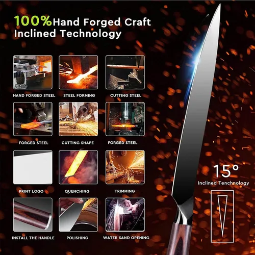 Vista 5 de Pro Kitchen - Cuchillo de chef de acero inoxidable alemán de alto carbono, mango ergonómico, ultra afilado para cocina y restaurante