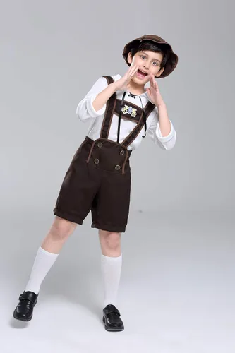 Vista 5 de yolsun Disfraz de Lederhosen para niños, juego de rol de Oktoberfest para niños, vestidos alemanes bávaros de Halloween