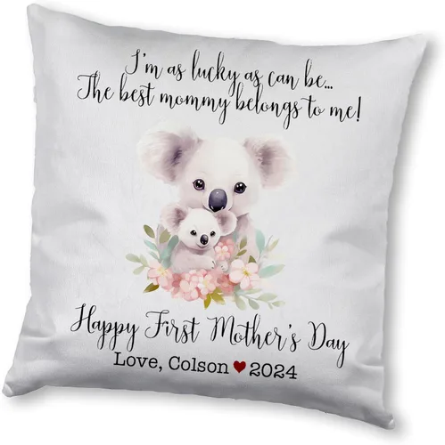 Vista 13 de Happy Mother's Day Koala Design, First Mother's Day Custom Pillowcase, Personalized Mother's Day Pillowcase, Gift for Mom, Home Decor