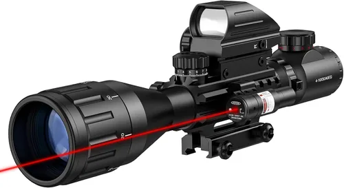 Vista 6 de MidTen 4-16x50 AO Hunting Rifle Scope Dual Illuminated Rangefinder Optics & 4 Holographic Reticle Red/Green Dot Sight & Laser Sight