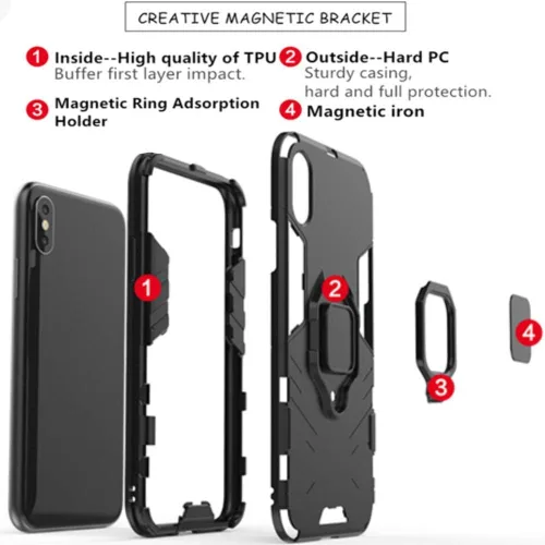 Vista 2 de Funda para Huawei P30 Lite, 2 en 1 híbrida resistente armadura a prueba de golpes Defender Kickstand de doble capa parachoques trasera dura cubierta