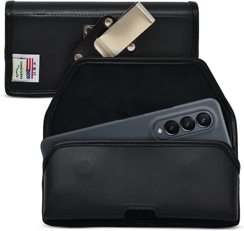 Vista 12 de Turtleback Funda diseñada para Galaxy Z Fold6 Fold 5 Fold 4 con funda delgada para cinturón horizontal, bolsa de cuero negro con clip ejecutivo