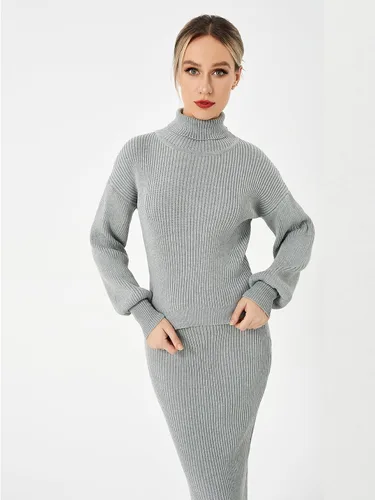 Vista 5 de Scacto Conjunto de dos piezas para mujer, suéter de cuello alto, sin botones, falda larga