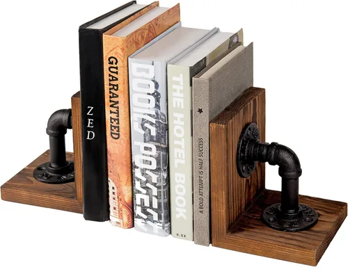 Vista 13 de MyGift Sujetalibros Decorativos, Sujetalibros para Estantes, Sujetalibros de Metal para Libros Pesados, Decoración de Oficina para Hombres, Tope